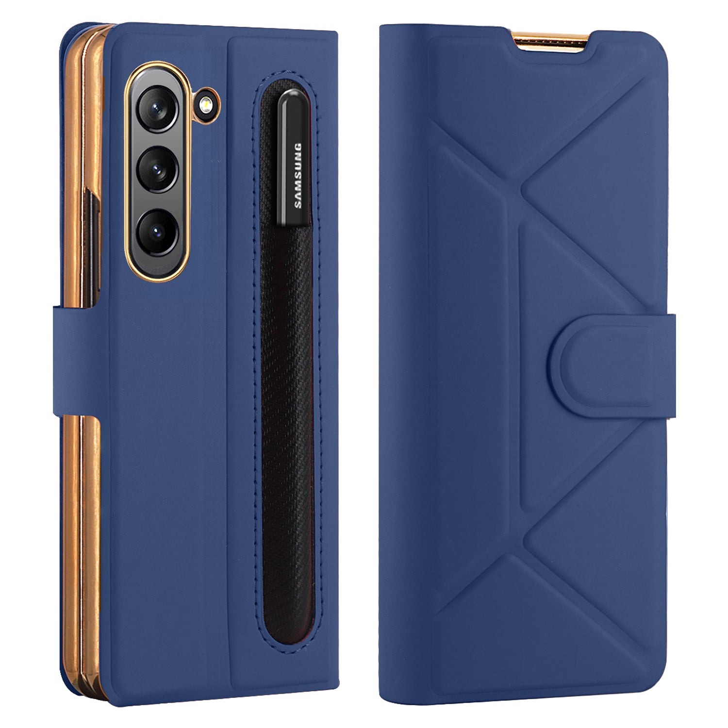 GKK For Samsung Galaxy Z Fold5 5G PU Leather Phone Case Pencil Slot Design Kickstand Cover with Tempered Glass Film GKK For Samsung Galaxy Z Fold5 5G PU Leather Phone Case Pencil Slot Design Kickstand Cover with Tempered Glass Film